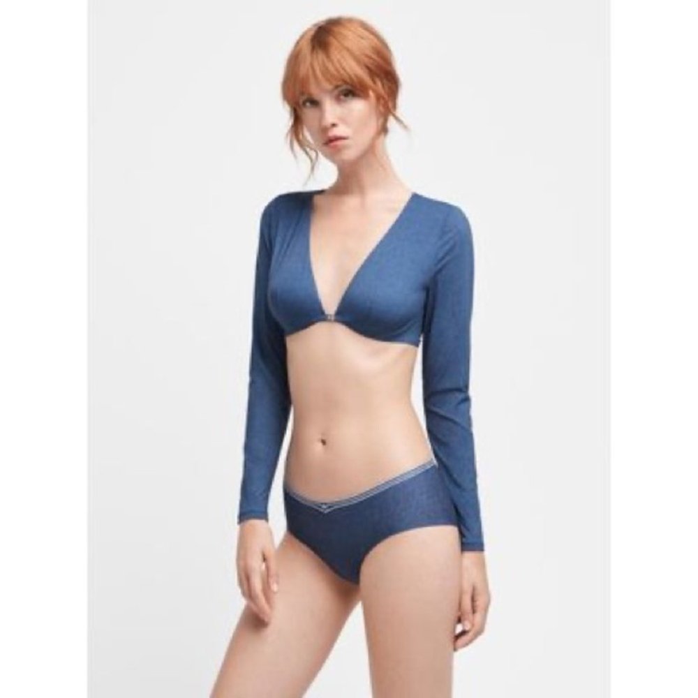 Wolford Taylor Bra Blue Long Sleeve NWOT Texas Light Blue 42C
